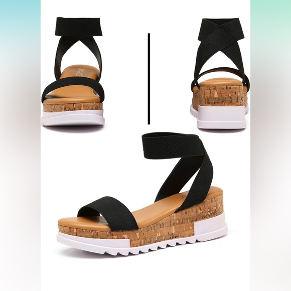 Katliu Women's Wedge Platform Sandals Elastic Ankle Strap Cork Platform Size 8.5 - Picture 5 of 5